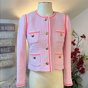 J. Crew Amanda Barbiecore Pink Tweed Blazer with Gold Buttons Size 2